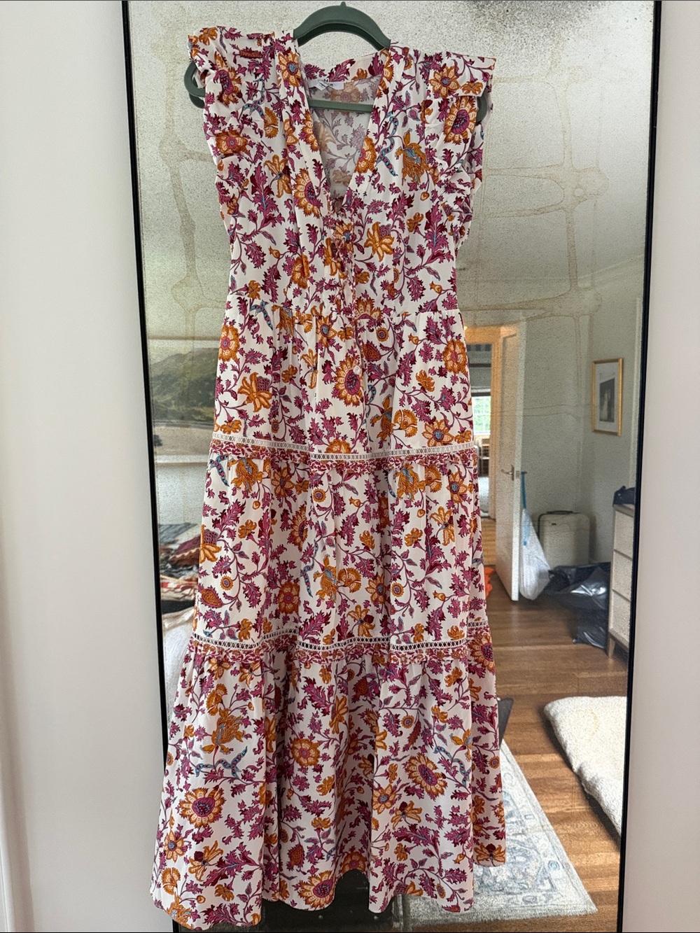 10 Crosby Derek Lam White Maxi Dress with Mustard & Berry Floral Print
